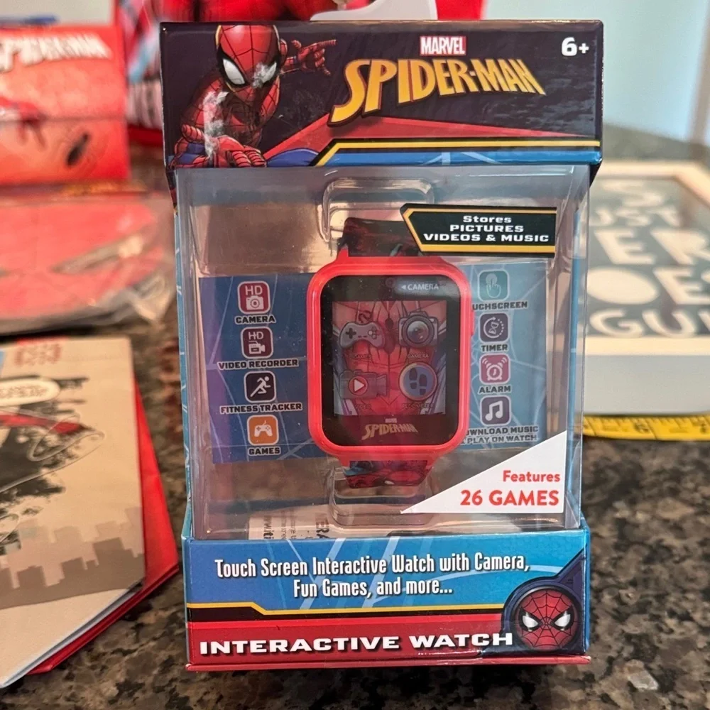 Spider-Man Marvel kids interactive game watch & decor and Party Supplies Set NWT